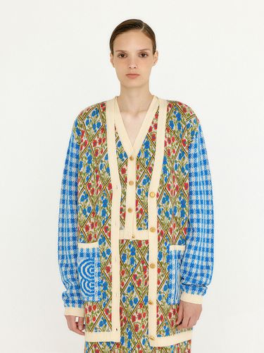 VINKLING Flower Pattern Paneled Knit Cardigan - EENK - Modalova