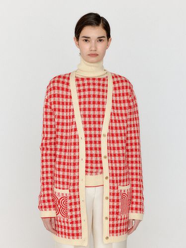 VINKLING Gingham Check Knit Midi Cardigan - EENK - Modalova