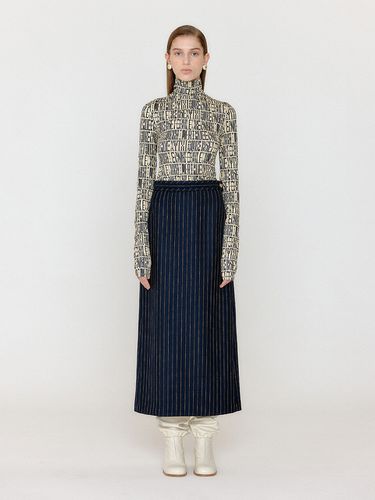 VETTINE Wool Striped Long Skirt - Navy/Beige Strip - EENK - Modalova