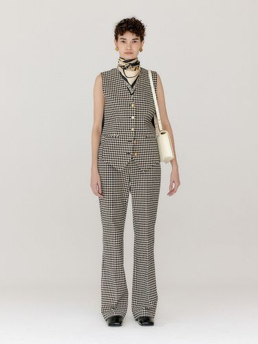 VOHO Flared Pants - Black/Beige Check - EENK - Modalova