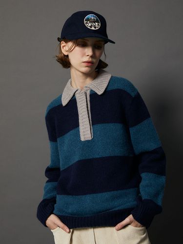 Striped Rugby Polo Knit_Navy - ODD DEPARTMENT - Modalova