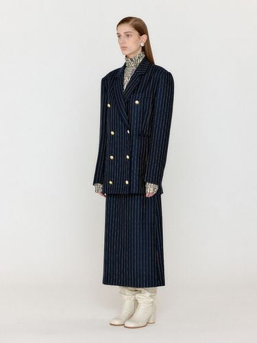 VANETTE Double-Breasted Blazer - Navy/Beige Stripe - EENK - Modalova