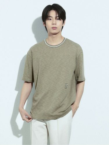 Knit Contrast T Shirt [Khaki] - T.I FOR MEN - Modalova