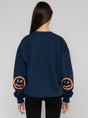 Elbow Spray Smiling Face Drawing Sweatshirt / Navy - GRAVER - Modalova