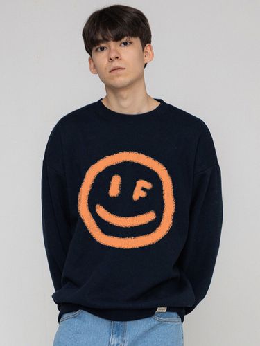 Big Smiley Face Sweatshirt / Navy - GRAVER - Modalova