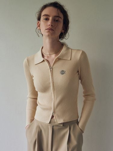 Nicole Ribbed Two Way Zip Up Knit_Beige - NICK&NICOLE - Modalova