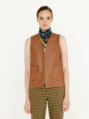 VINDRA Zip-up Leather Vest - Brown - EENK - Modalova