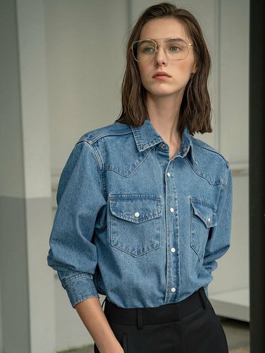 Western Denim Shirt _ Medium Blue - Siyazu - Modalova