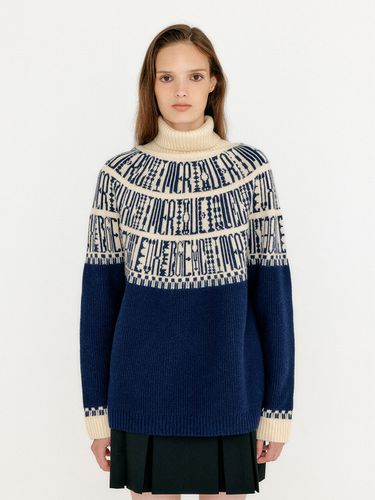 VIBBLE Paneled Lettering Jacquard Sweater - EENK - Modalova