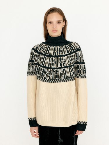 VIBBLE Paneled Lettering Jacquard Sweater - EENK - Modalova