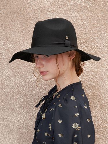 Flare Wool Felt Fedora - Black - Brown Hat - Modalova