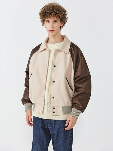 Overfit Color Match Wool Bomber Jacket [] - EZIO - Modalova