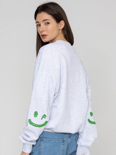 Elbow Flower Smile Sweatshirt [Melange White] - GRAVER - Modalova