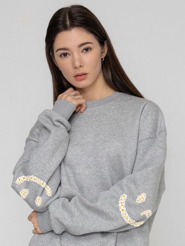 Elbow Multi Flower Drawing Smile Sweatshirt [Grey] - GRAVER - Modalova