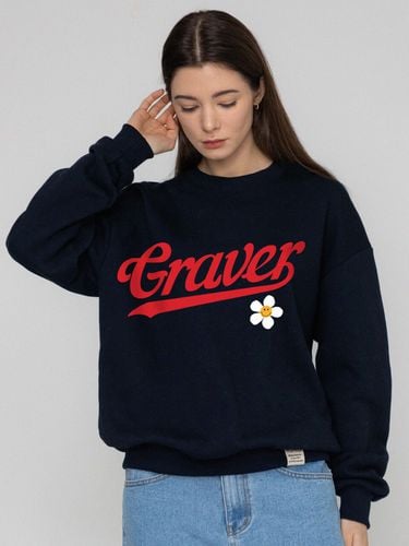 Baseball Logo Flower Smile Sweatshirt [Navy] - GRAVER - Modalova