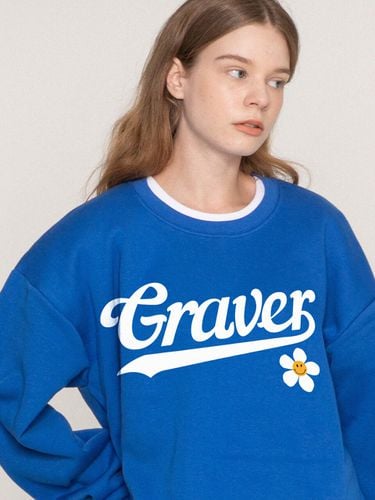 Baseball Logo Flower Smile Sweatshirt[Cobalt Blue] - GRAVER - Modalova