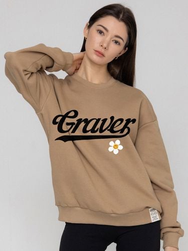 Baseball Logo Flower Smile Sweatshirt [Beige] - GRAVER - Modalova