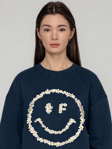 Multi Flower Dot Smile Sweatshirt [Navy] - GRAVER - Modalova