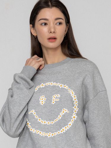 Multi Flower Dot Smile Sweatshirt [Grey] - GRAVER - Modalova