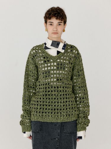 VNET V-Neck Net Knit Sweater - EENK - Modalova