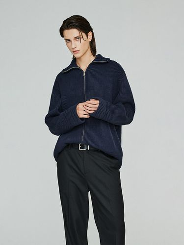 Turn Up Full Zip-Up Cardigan_Navy - THE KNIT COMPANY - Modalova