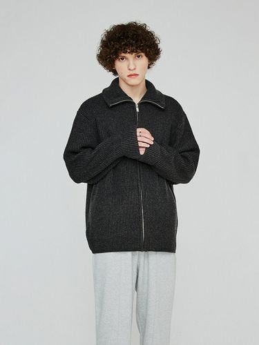 Turn Up Full Zip-Up Cardigan_Charcoal - THE KNIT COMPANY - Modalova