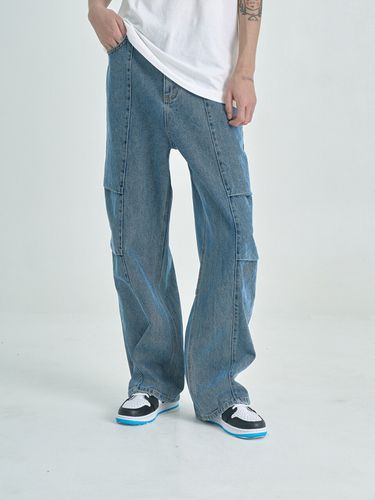 Tuck Wide Denim Pants _ Indigo Blue - inexcis - Modalova