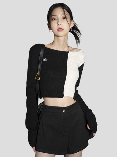 Half Patchwork Knit_Black - AVANDRESS - Modalova