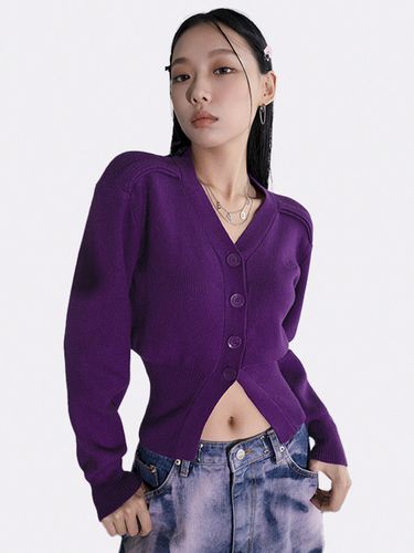 Balloon Ribbed Cardigan_Purple - AVANDRESS - Modalova