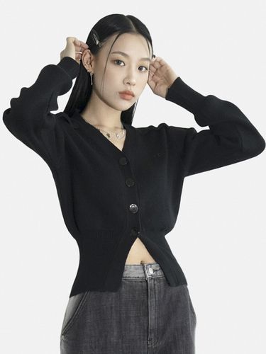 Balloon Ribbed Cardigan_Black - AVANDRESS - Modalova