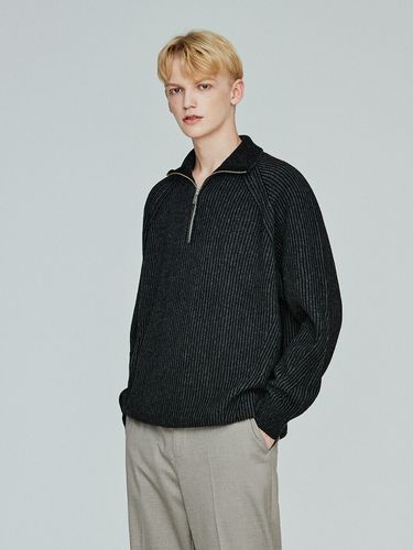 Half Zip-Up Wool Knit_Black - THE KNIT COMPANY - Modalova