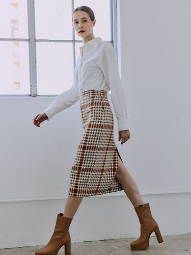 Wool Check Long Pencil Skirt - HACIE - Modalova