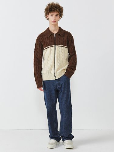 Cable Collar Zip-Up Cardigan _ - EZIO - Modalova