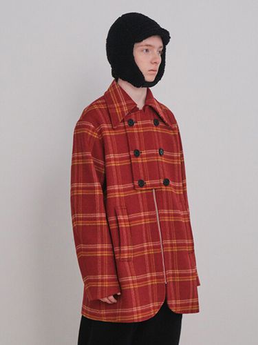 Double-Breasted Check Coat_Red - Trunk Project - Modalova