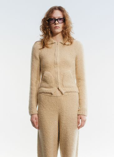 Woolly Knit Zip Up Jacket_Beige - OPEN YY - Modalova