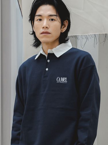 Small e Logo Collar Shirt _ Navy - CAMELWORK - Modalova