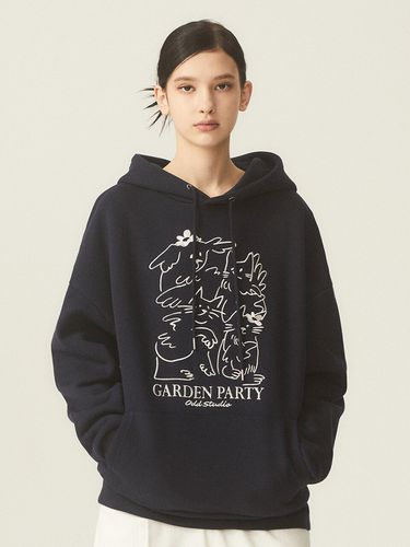 Garden Party Drawing Overfit Hoodie_Navy - ODD STUDIO - Modalova