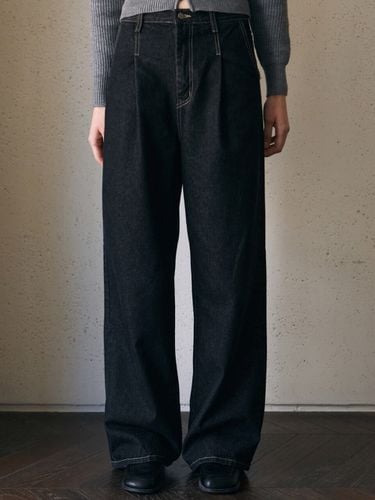 Stitch Pintuck Wide Pants_Black Denim - YAN13 - Modalova