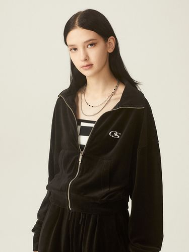 OS Logo Cropped Velour Zip-Up Jacket_Black - ODD STUDIO - Modalova