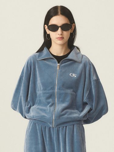 OS Logo Cropped Velour Zip-Up Jacket_Sky Blue - ODD STUDIO - Modalova