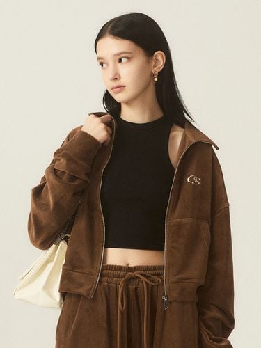 OS Logo Cropped Velour Zip-Up Jacket_Brown - ODD STUDIO - Modalova