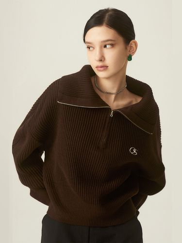 OS Logo Cropped Half Zip-Up Knit_Brown - ODD STUDIO - Modalova