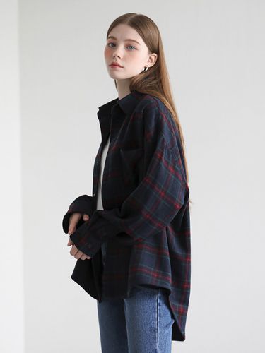 Sapphire Oversized Wool Checkered Shirt_Navy - AVANDRESS - Modalova