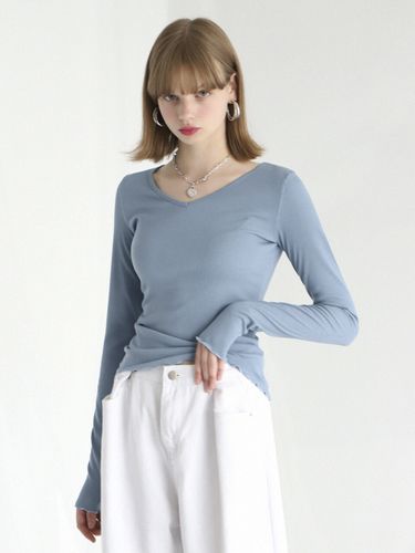 Wave Ribbed V-neck T-shirt_Sky - AVANDRESS - Modalova