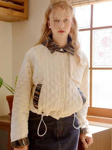 Stripe Patched Quilting Jacket_Off White - FABER FINGER - Modalova