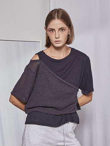 Linen Two-piece Layered T-shirt_Charcoal - FABER FINGER - Modalova