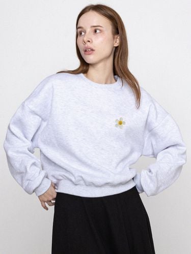 Flower Dot Embroidered Crop Sweatshirts _ White - GRAVER - Modalova