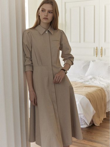 Puff Sleeve Shirt Dress (Beige) - NONLOCAL - Modalova