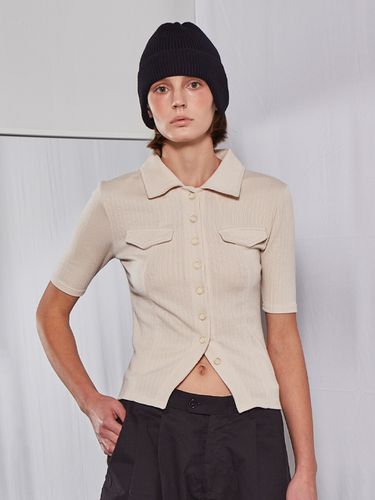 Collar Button Ribbed T-shirt_Beige - FABER FINGER - Modalova