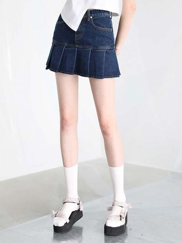 Pleated Denim Skirt_Deep Blue - AVANDRESS - Modalova